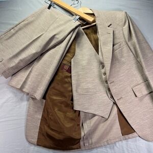 True Vintage JCPenny Suit Mens 40R Beige 3 Piece Polyester Disco Pants Vest